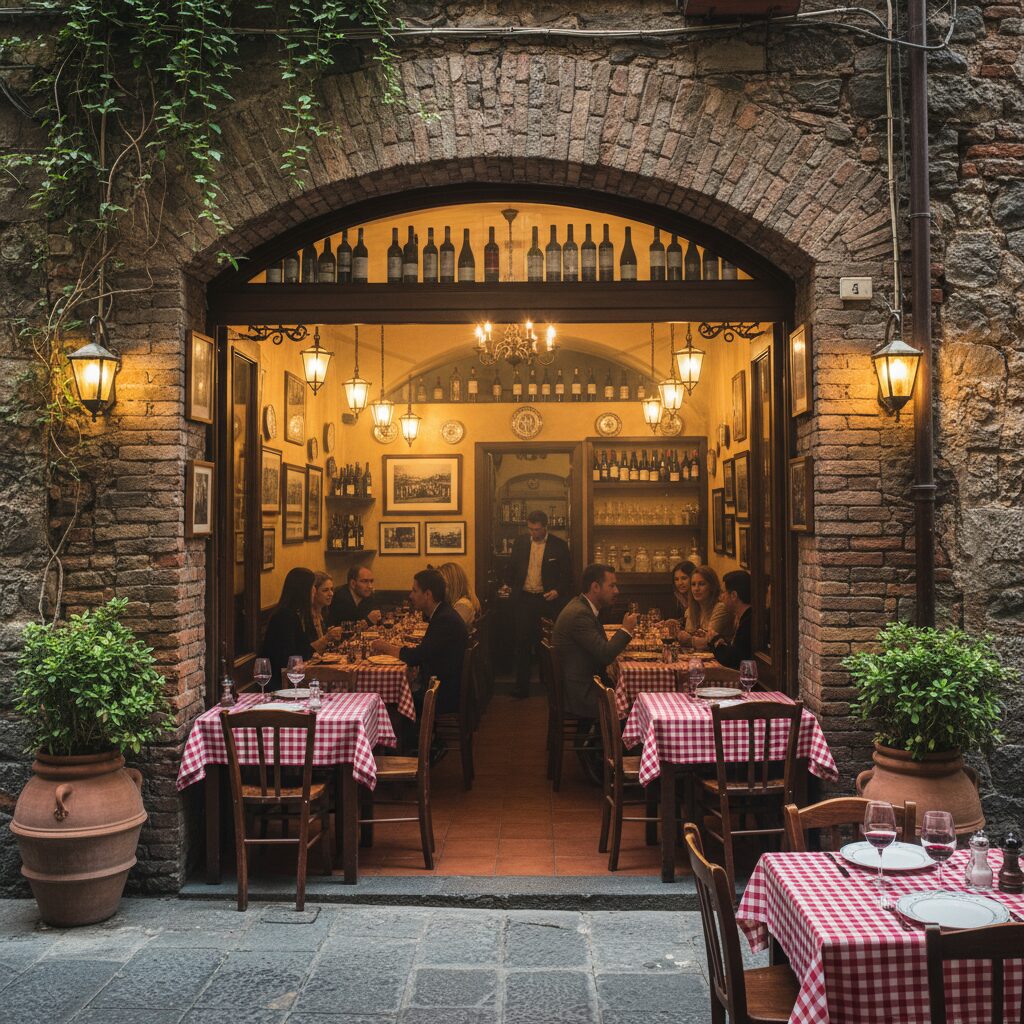 Interno di una trattoria tradizionale nei caruggi genovesi