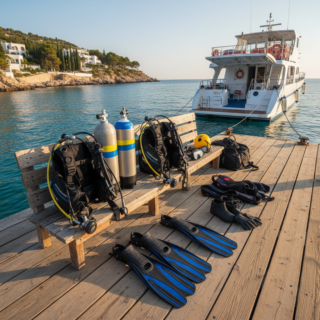 Professional scuba diving equipment prepared for a dive