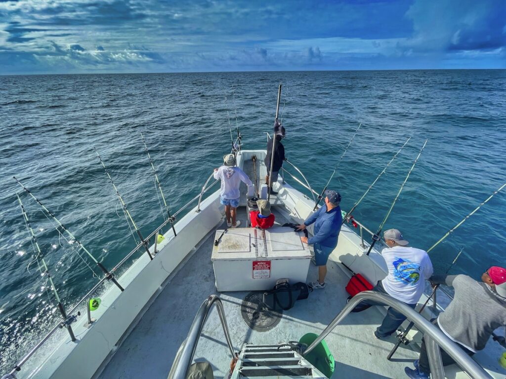 Sport fishing charter boat with professional equipment