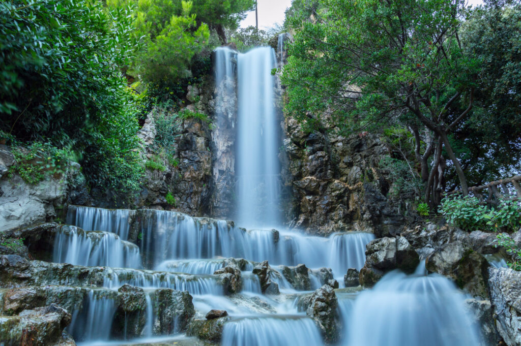 Artificial waterfall in the gardens of Villetta Di Negro