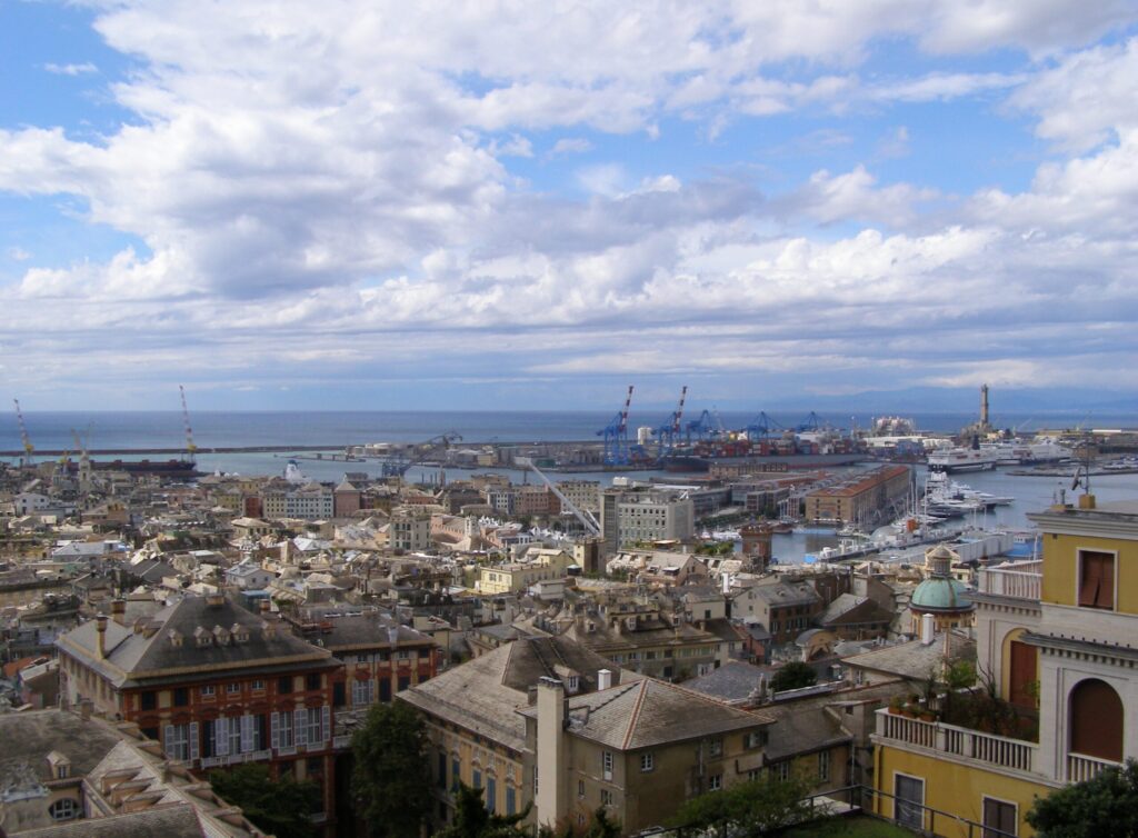 Panoramic view of Genoa from Spianata Castelletto, a point of attraction for international tourists
