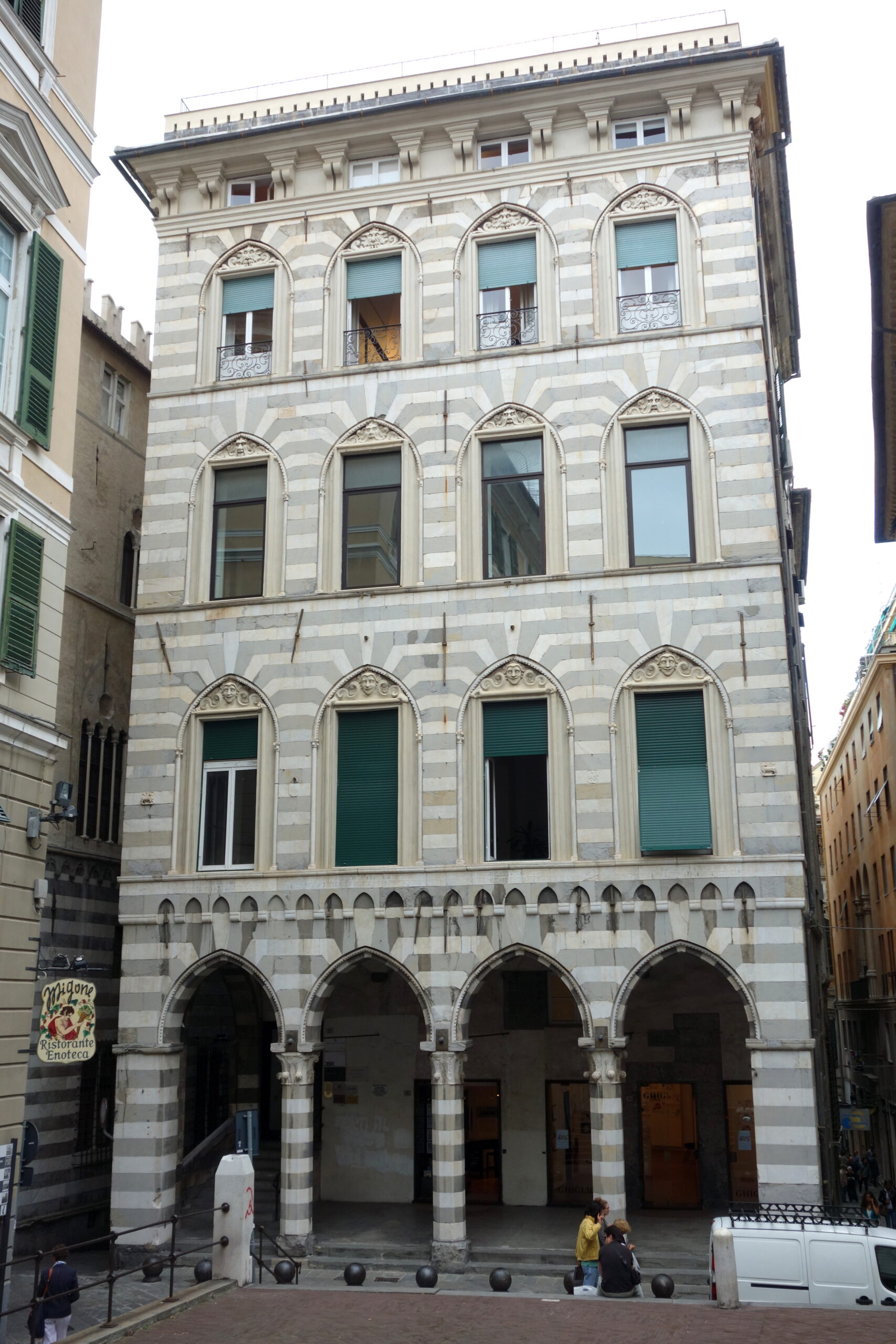 Palazzo Lamba Doria in Piazza San Matteo with its Gothic arched loggia and striped marble facade