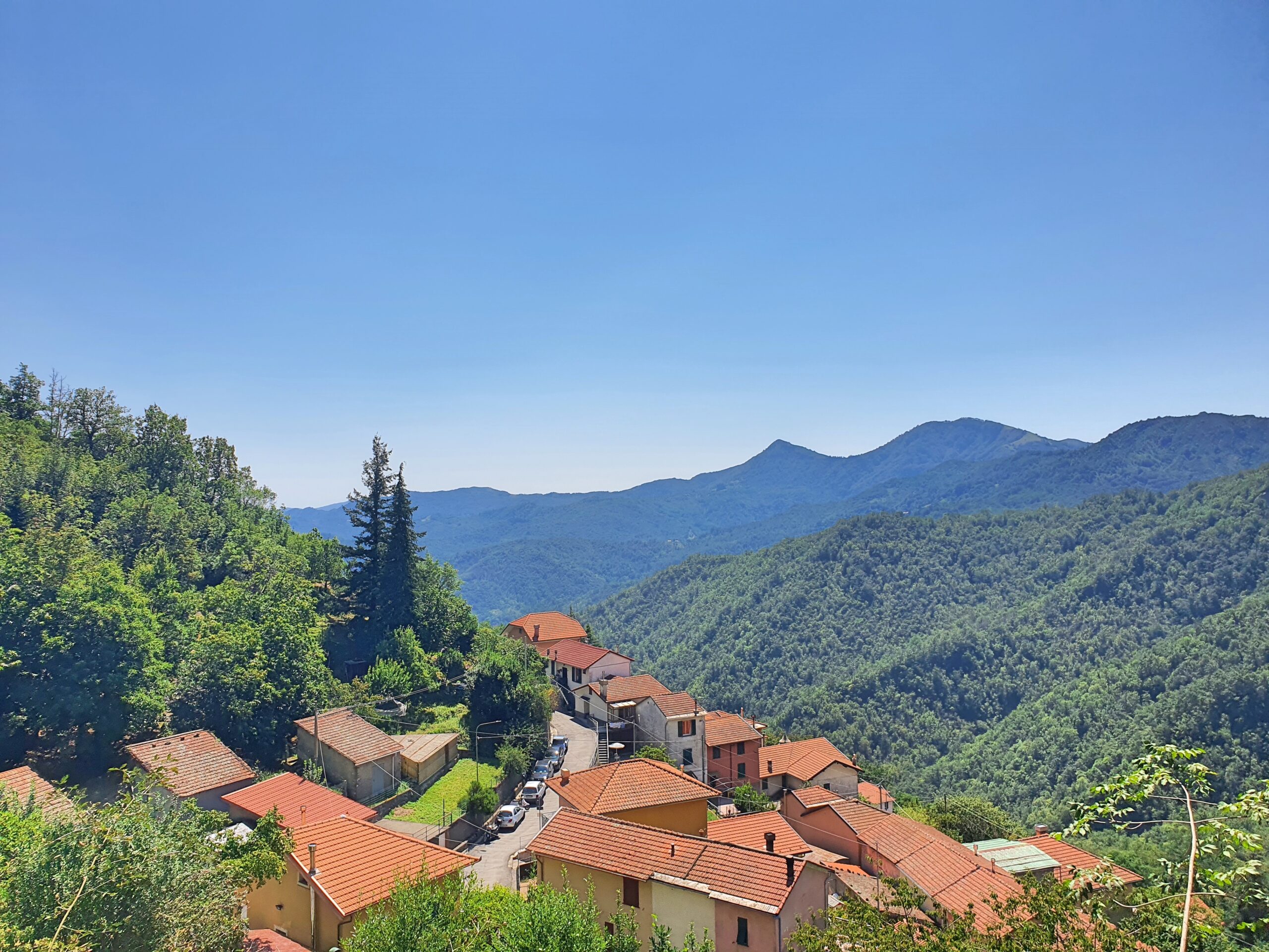 View of Val Fontanabuona from the Incisa di Boasi, the ancient Valley of Slate, with Mount Croce dei Fo' and Mount Bado in the background