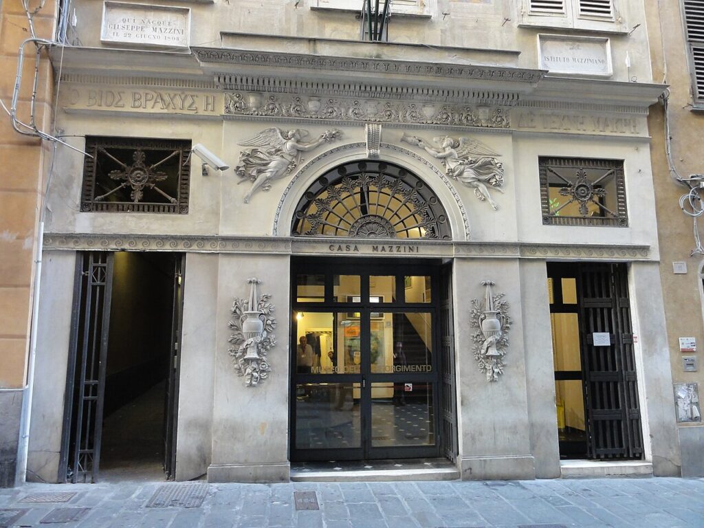 The facade of Giuseppe Mazzini's birthplace on Via Lomellini in Genoa