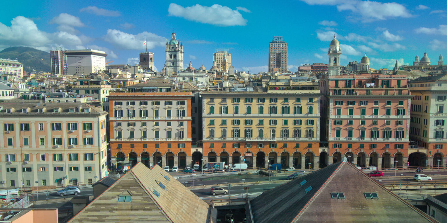 Sottoripa's porticoed front seen from the Old Port of Genoa